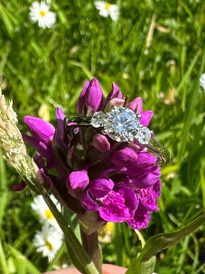 IGI Certified Round Lab Diamond Three Stone Engagement Ring