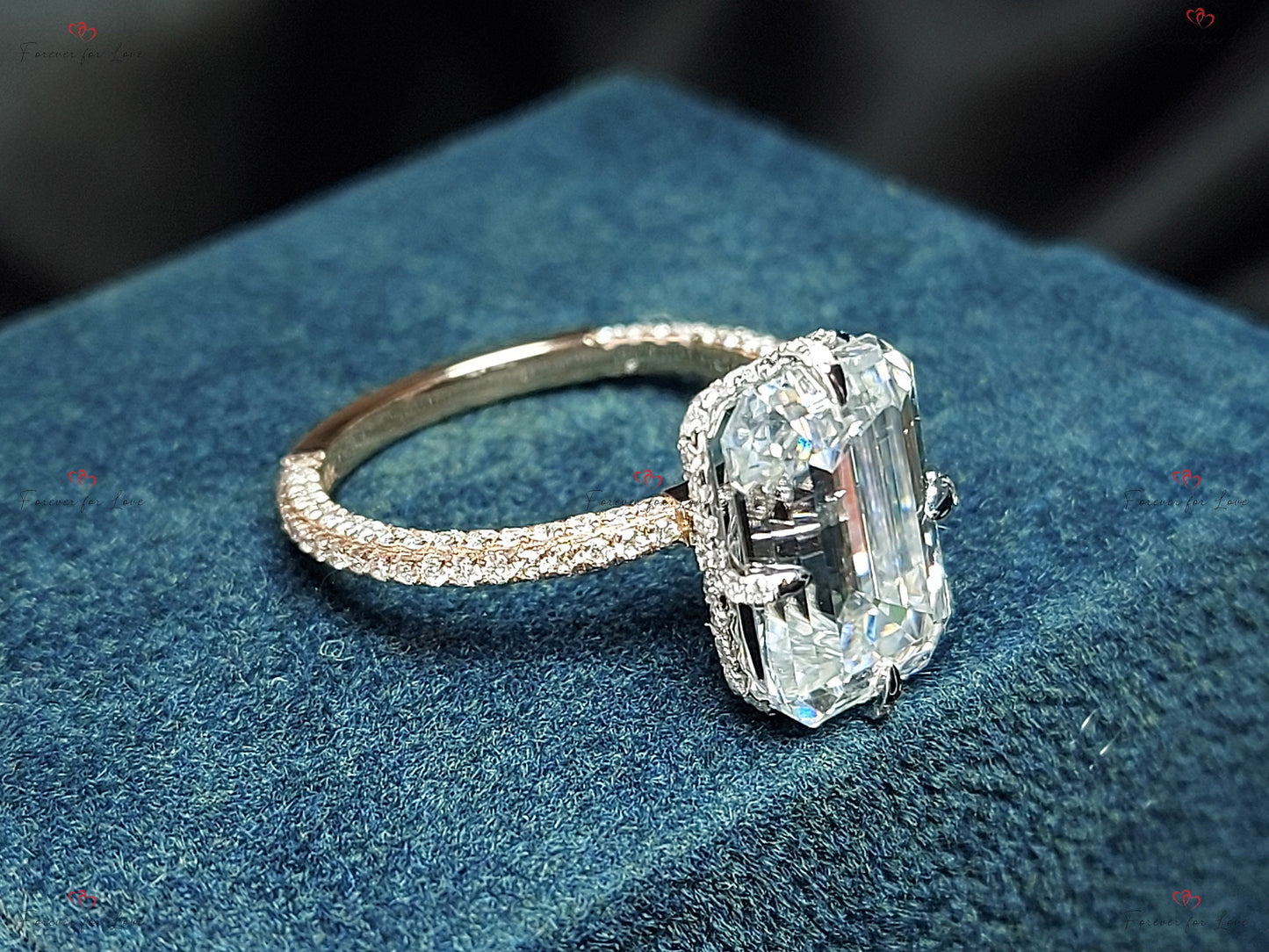 3 Ct Emerald Moissanite Solitaire Engagement Ring Emerald cut 1Ct Moissanite Brilliant Cut engagement ring in 935 Argentium Silver — custom handcrafted by Forever For Love