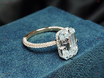 3 Ct Emerald Moissanite, Emerald Solitaire Engagement Ring