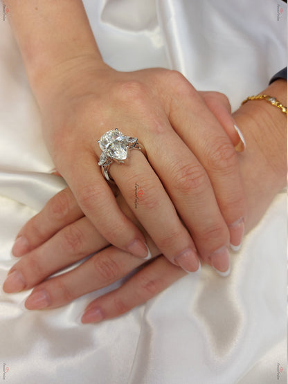 7.5 Ct Pear Diamond Engagement Ring, 14k White Gold Diamond Ring, Pear Cut Engagement Ring, Pear Moissanite Ring, Three Stone Ring.