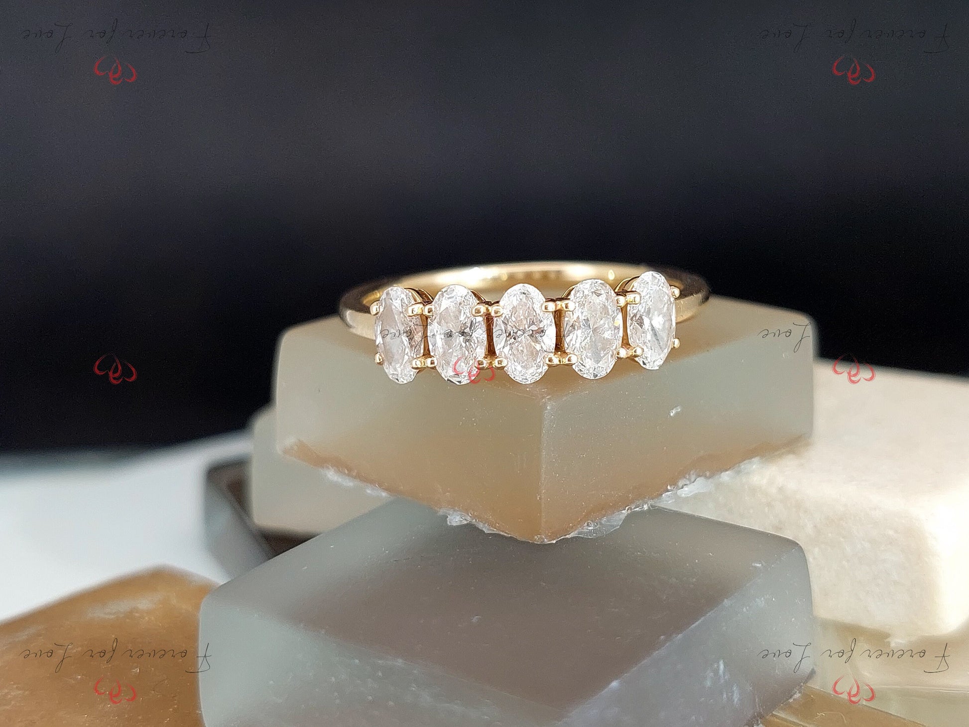 Oval Lab Grown Diamond Wedding Band, Anniversary Band for her, Five stone Half Eternity Band, Oval Stackable Matching Band Gift for her.