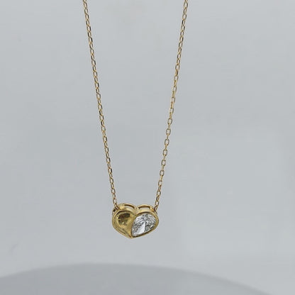 Herzförmige Birnen-Diamantkette, 14k Gelbgold, zierlicher minimalistischer Birnen-Anhänger, Labor-Diamant-Damenkette, besonderes Geschenk für sie.