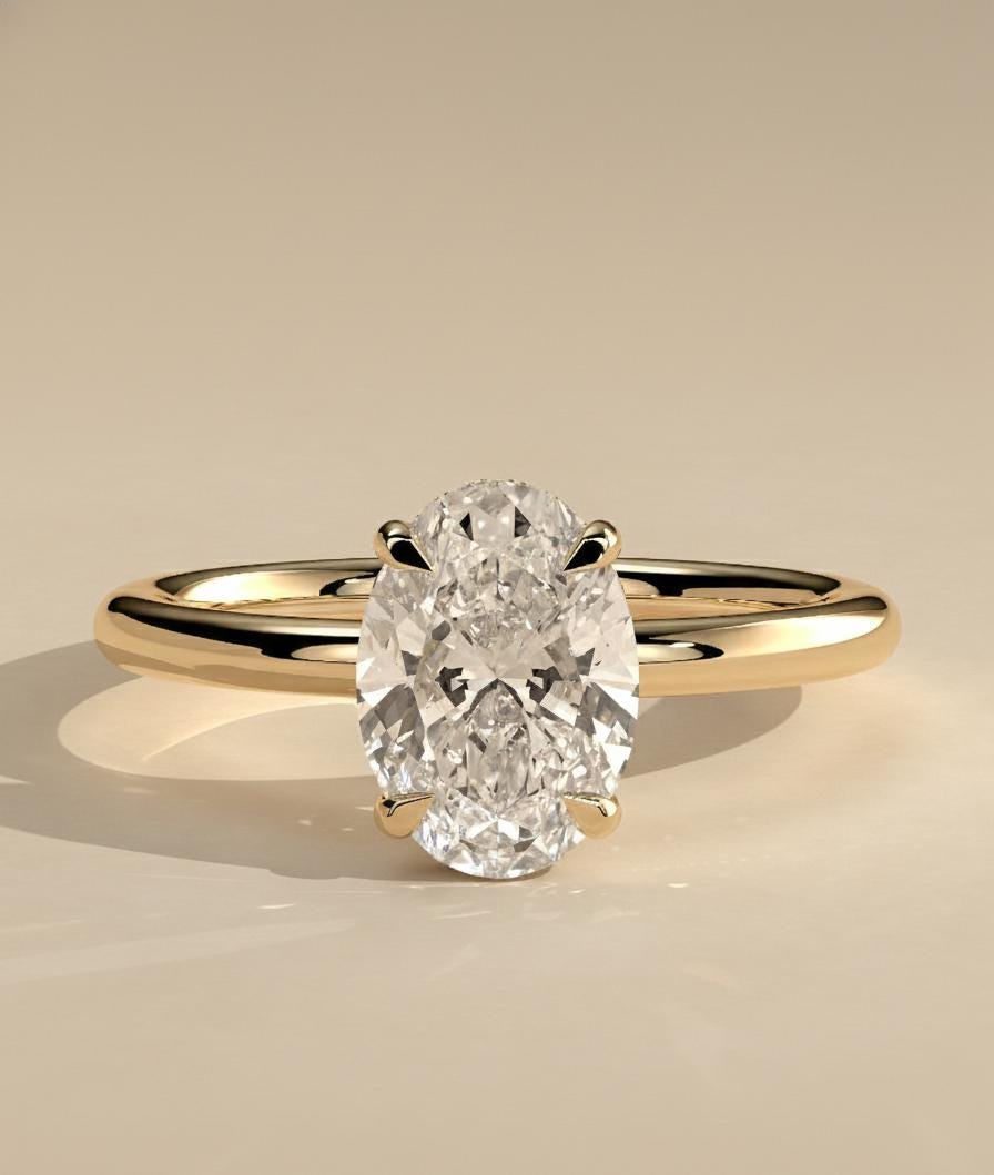2.8 Ct Oval Moissanite Hidden Halo Engagement Ring