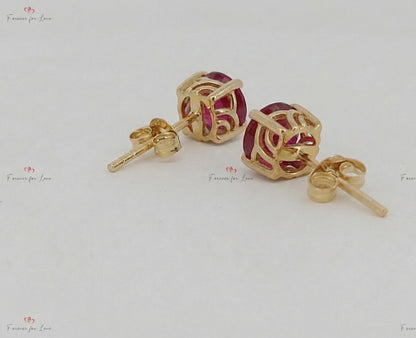 Natürliche Rubin Ohrstecker, runde Rubin Ohrstecker, 14k Gold Ohrstecker, 5MM runde Rubin Ohrringe / Geschenk für Mama