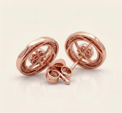 14k Gold Ohrstecker mit runden Diamanten, Labordiamant-Ohrstecker, im Labor gezüchtete Diamanten, Ohrstecker aus massivem Roségold, perfektes Geschenk