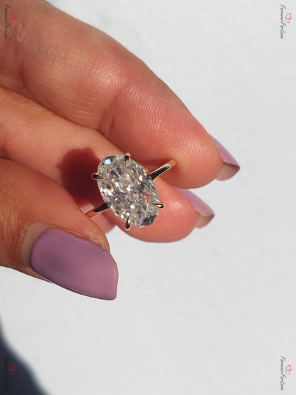 Oval Engagement Ring, 4Ct Hybrid Crushed ice Oval 12.5*8mm Moissanite engagement ring, diamond hidden halo ring, Donut/Low Setting