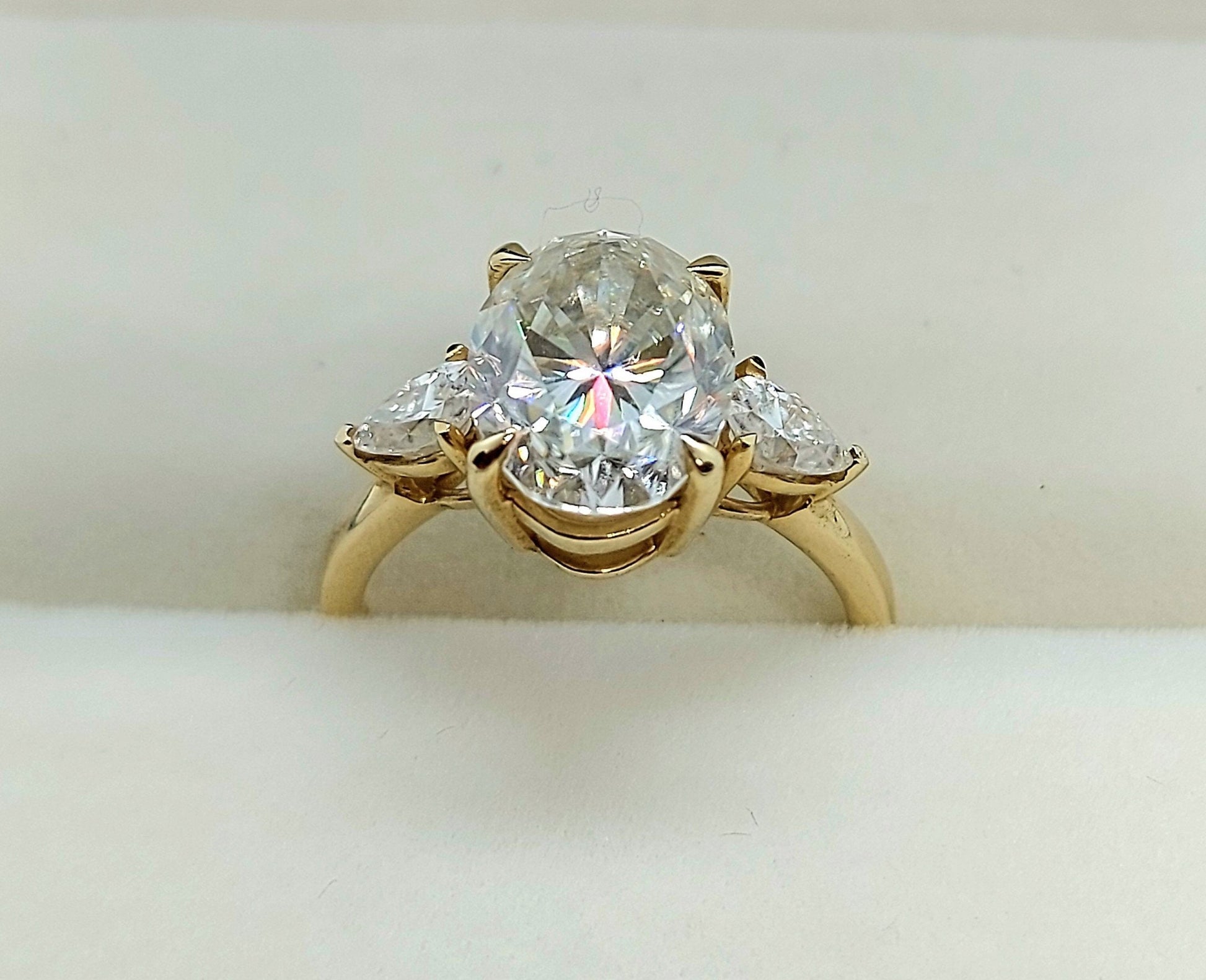 Oval Moissanite Three Stone Engagement Ring