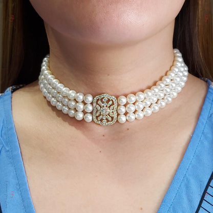 Halskette mit Perlen, Süßwasserperlenkette, Diamantbesetzte Goldkette, Brauthalskette, Geknotete Halskette für Bräute, Hochzeitskette