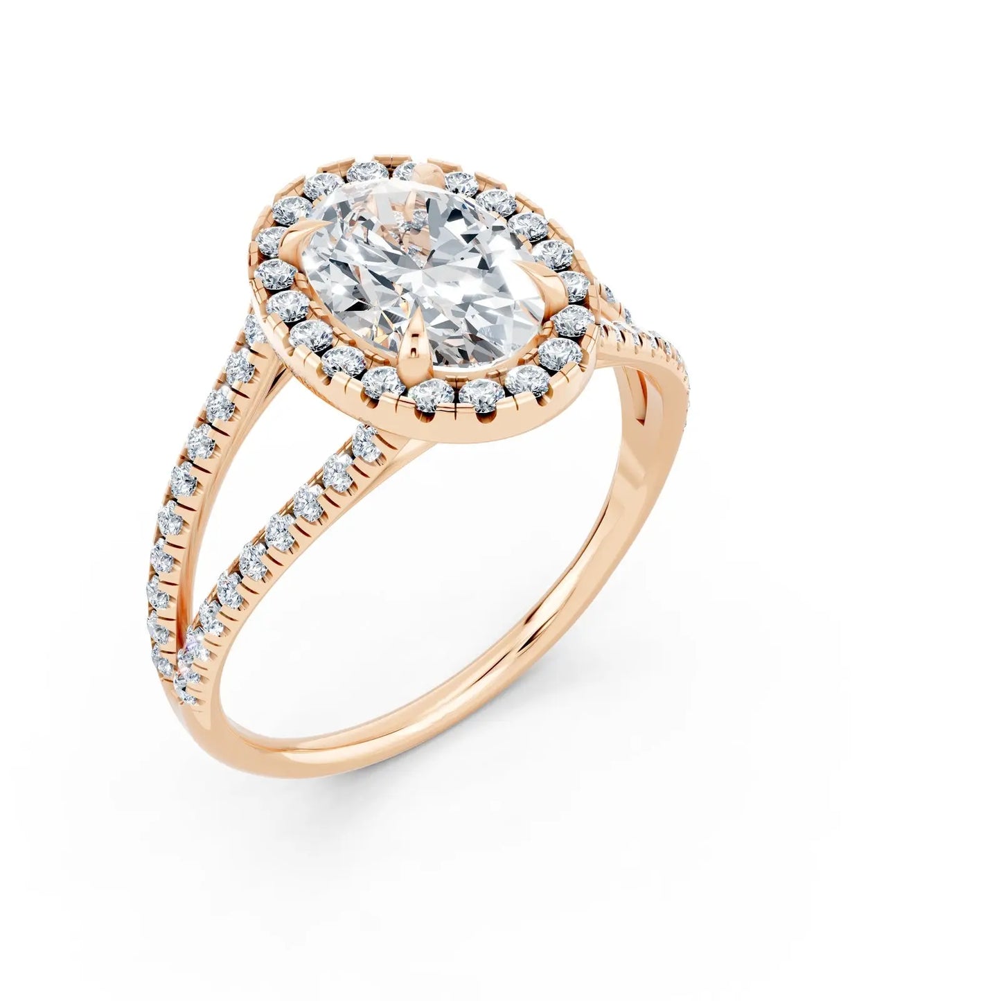 Oval Fancy Halo Ring with Split Pave Band Forever For Love