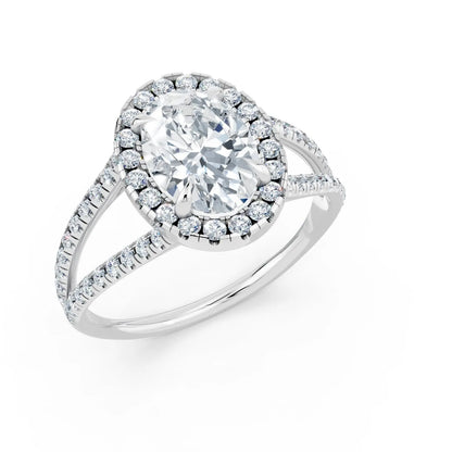 Oval Fancy Halo Ring with Split Pave Band Forever For Love