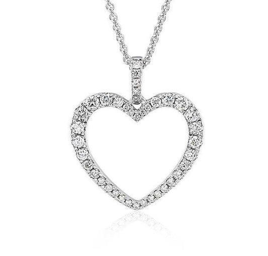 14k Solid White Gold, Dazzling Diamond Heart Pendant Lab Diamonds, Valentines Day Charm / Vintage Dainty Heart Pendant, Perfect gift for her