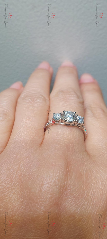 1.50 Ct GIA Certified Round Natural Diamond Three Stone Engagement Ring