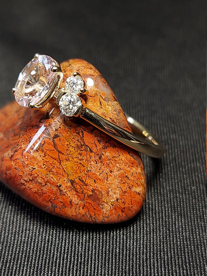 1 Ct Oval Natural Diamond, Morganite Engagement Ring