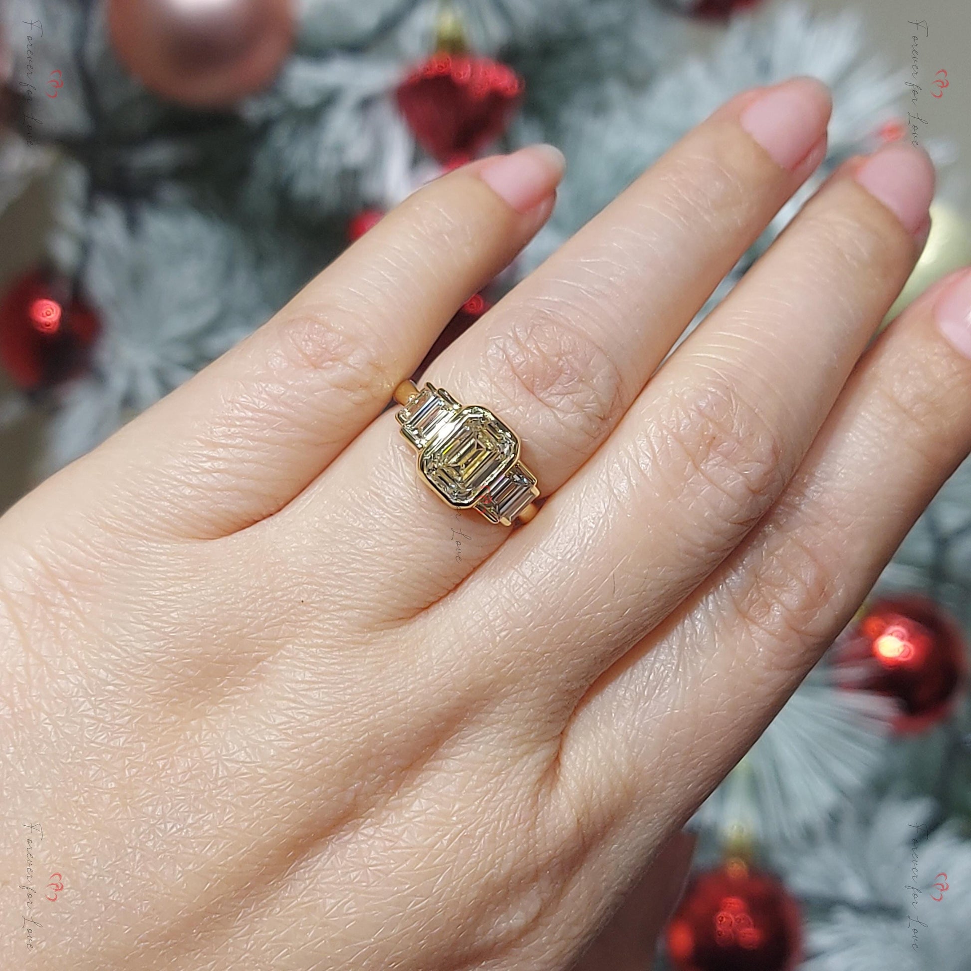 Emerald Lab Diamond Engagement Ring