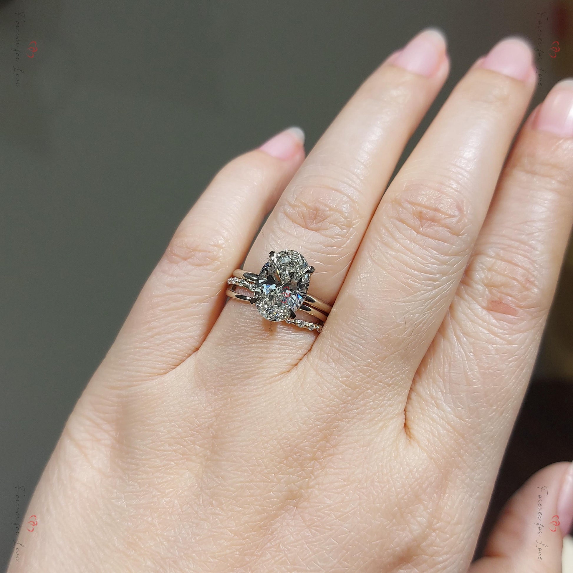 3 Ct Oval Lab Diamond Hidden Halo Engagement Ring