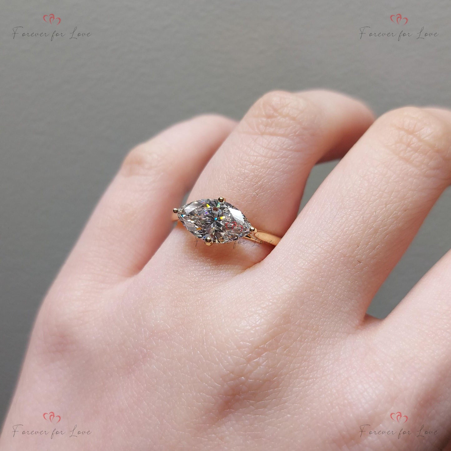 IGI Certified Marquise Lab Diamond Engagement Ring Marquise cut 1Ct Moissanite Brilliant Cut engagement ring in 935 Argentium Silver — custom handcrafted by Forever For Love