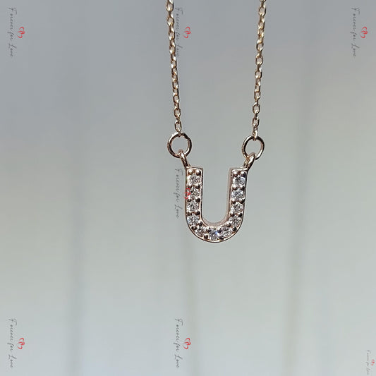 Initial necklace, 14k Yellow Gold, Dainty Minimalist Diamond Pendant, Real Diamond letters Women's Necklace, Birthday Gift for her.