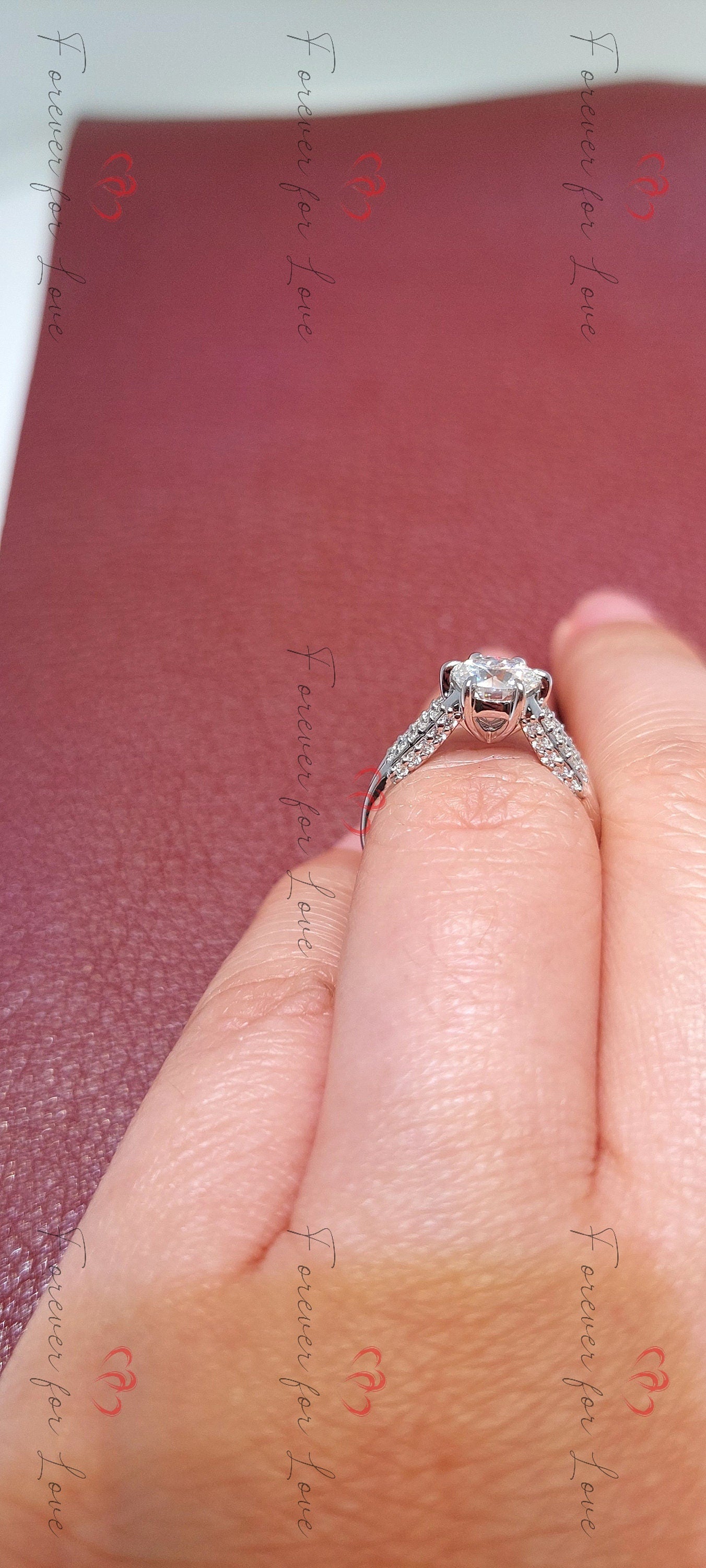 1 Ct Round Natural Diamond Solitaire Engagement Ring Round cut 1Ct Moissanite Brilliant Cut engagement ring in 935 Argentium Silver — custom handcrafted by Forever For Love