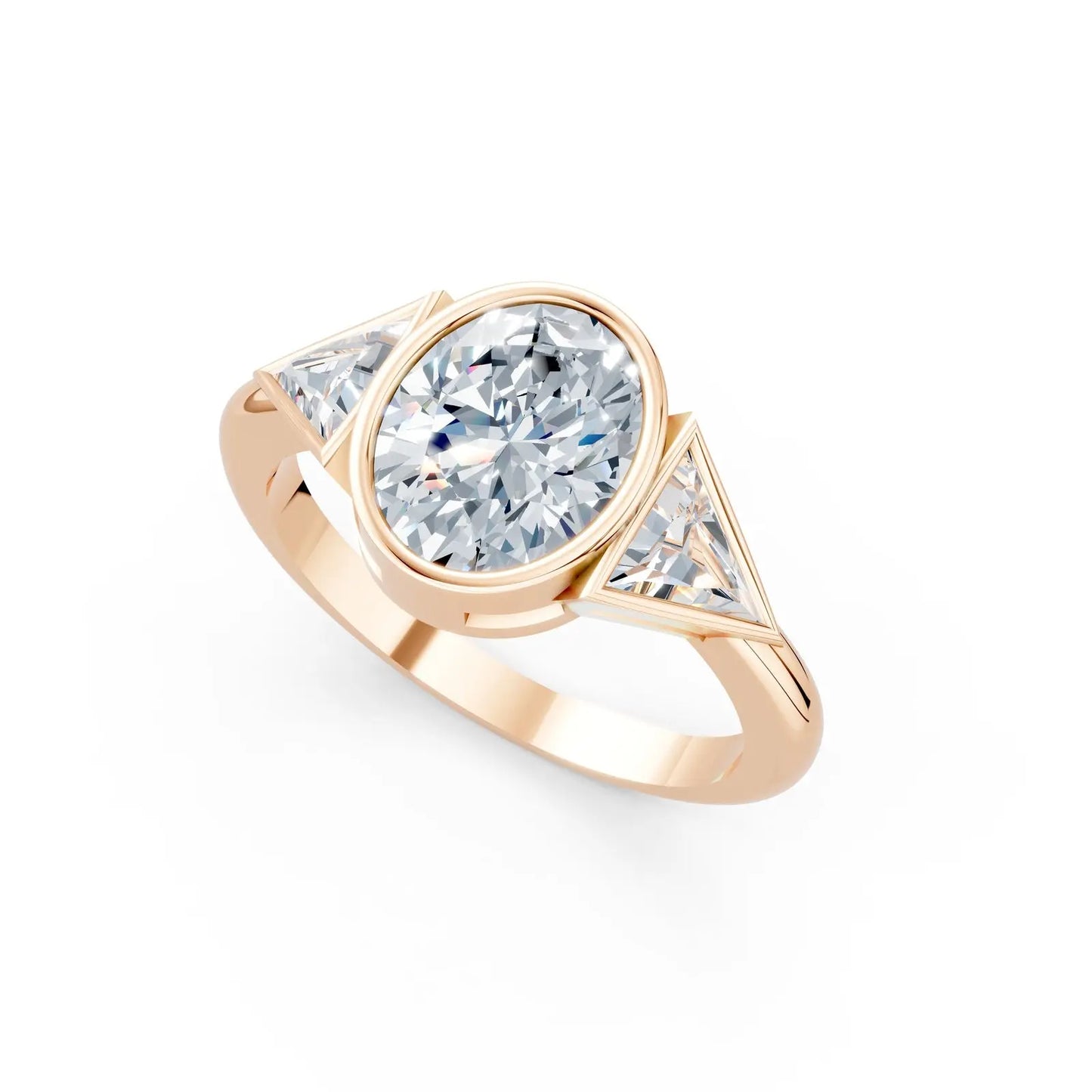 Bezel Setting Three-Stone Oval Engagement Ring Forever For Love