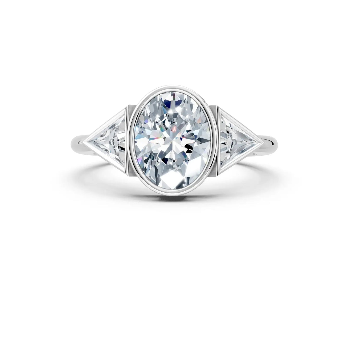 Bezel Setting Three-Stone Oval Engagement Ring Forever For Love