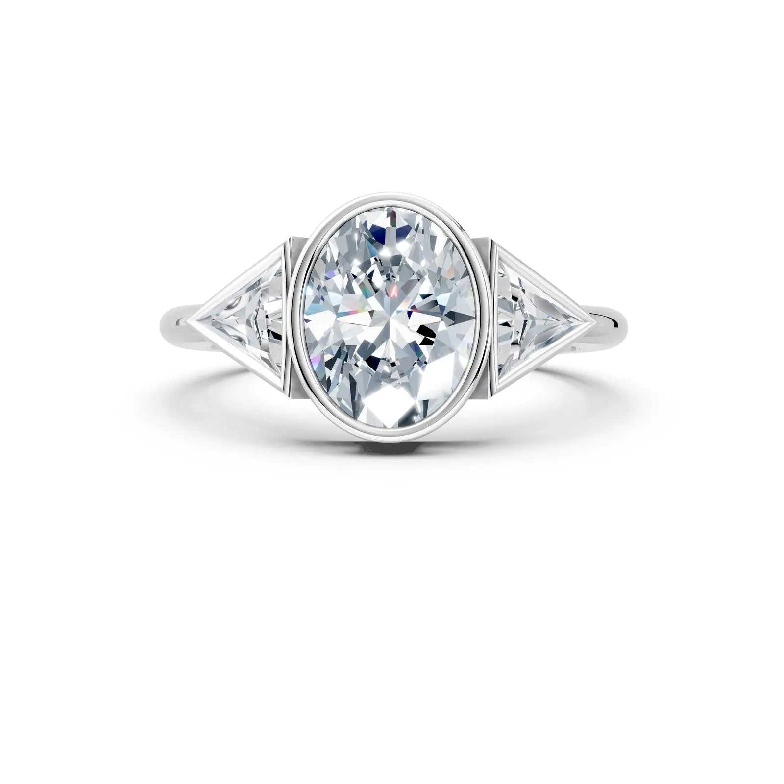 Bezel Setting Three-Stone Oval Engagement Ring Forever For Love