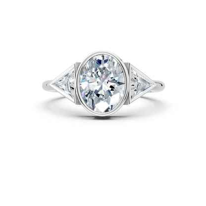 Bezel Setting Three-Stone Oval Engagement Ring Forever For Love