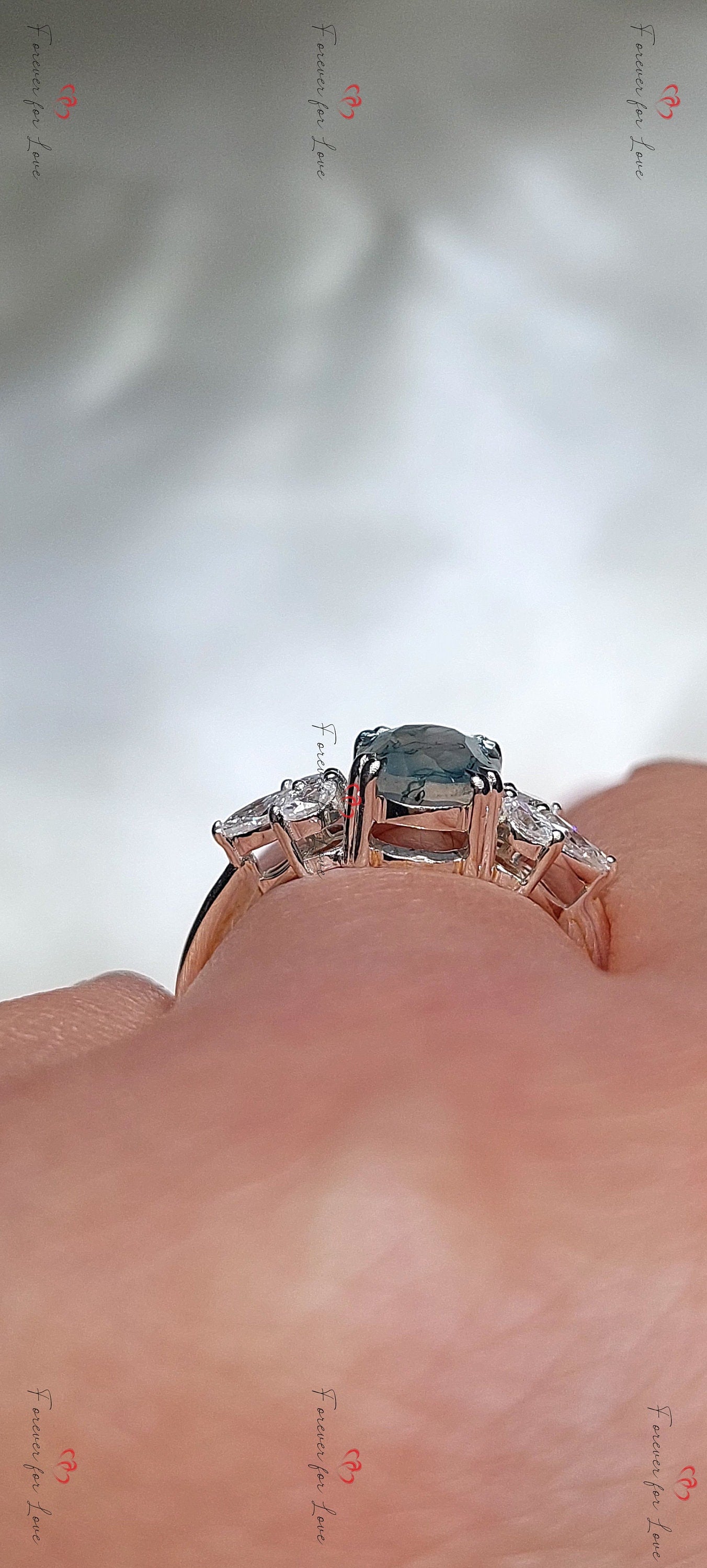 Natural Moss Agate Oval Engagement Ring White Gold Accented Vintage Promise Ring Marquise Diamond Promise Ring Anniversary Wedding Ring Oval cut Moissanite engagement ring in Gold or Platinum — custom handcrafted by Forever For Love
