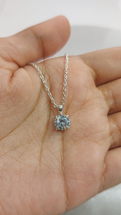 IGI Certified 2 Carat E/VVS2 Round Brilliant Ideal Cut Diamond Solitaire Pendant with 18 inch Chain. 14k White Gold, Lab Grown Diamond