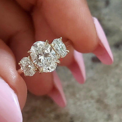 2 Ct IGI Certified Oval Lab Diamond Three Stone Engagement Ring