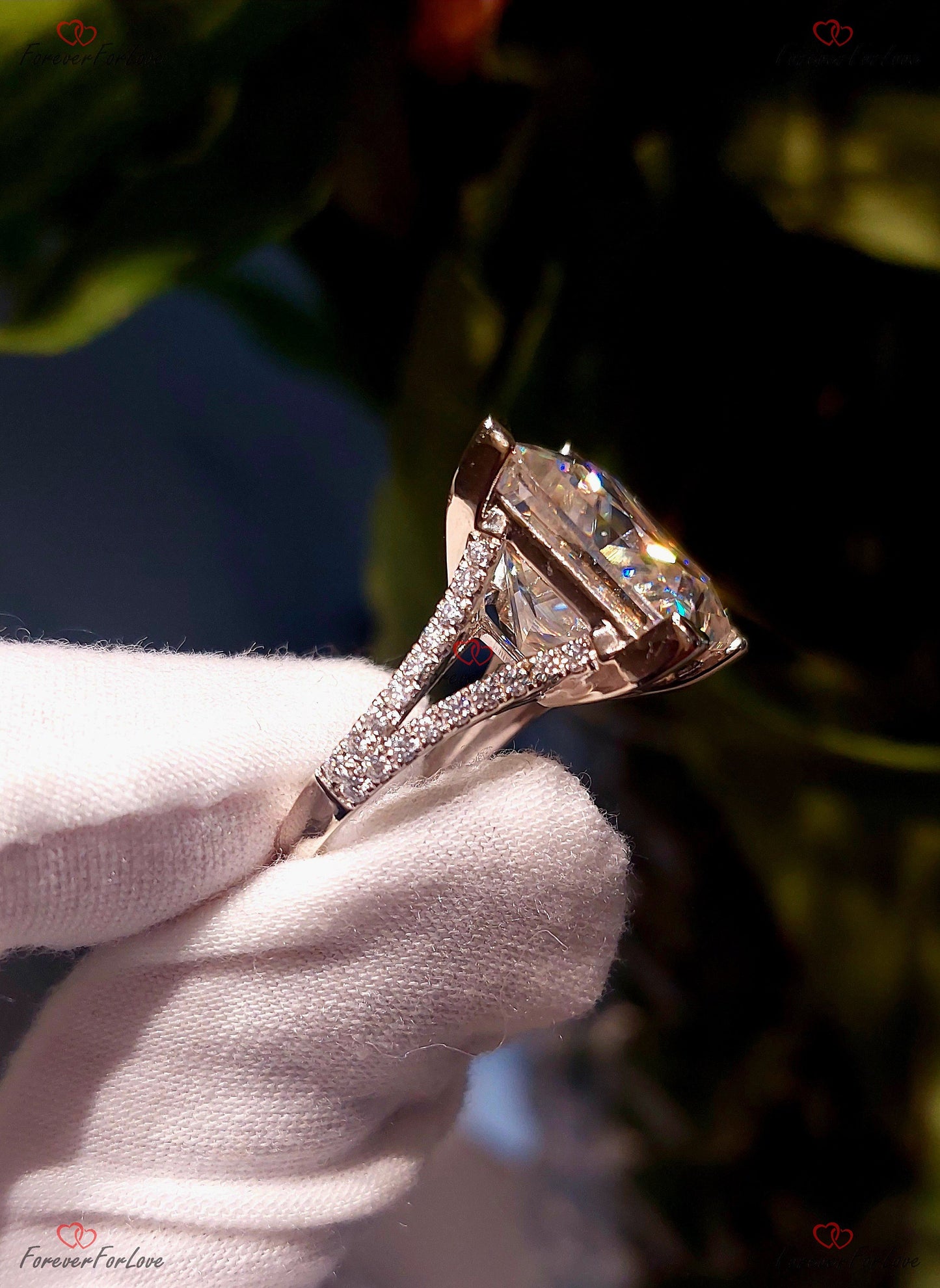 10 Ct Princess Moissanite Solitaire Engagement Ring Princess cut 1Ct Moissanite Brilliant Cut engagement ring in 935 Argentium Silver — custom handcrafted by Forever For Love