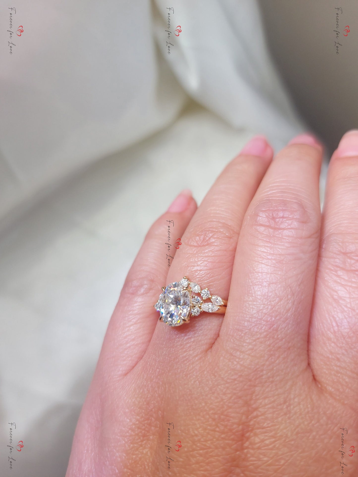 Alliance Éternité Ovale 3 Ct Moissanite Oval cut Moissanite taille brillant engagement ring in Gold or Platinum — custom handcrafted by Forever For Love