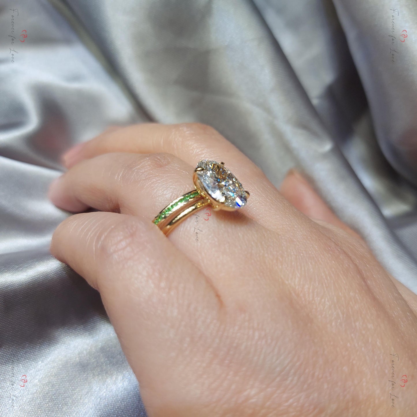 4 Ct Oval Lab Diamond Wedding Band Oval cut Moissanite Brilliant Cut engagement ring in 935 Argentium Silver — custom handcrafted by Forever For Love