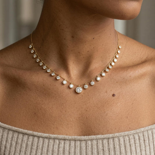 Round Diamond Chain Necklace, Sparkly E/VVS2 Lab Diamonds, 14k Yellow Gold, Ethical Diamonds Necklace, Luxury jewelry, Perfect gift for her