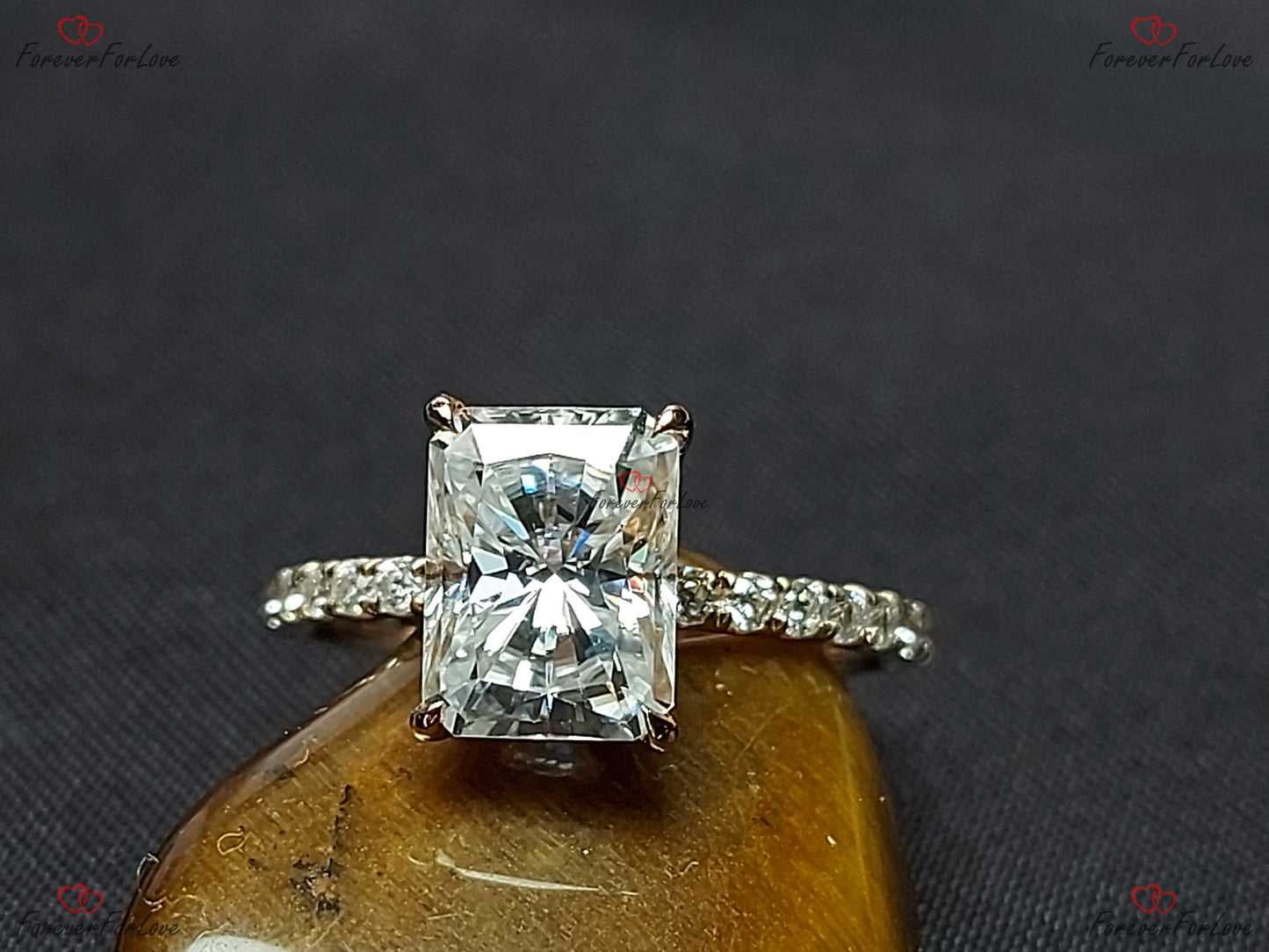 2 Ct Radiant Diamond, Moissanite Engagement Ring Radiant cut 1Ct Moissanite Brilliant Cut engagement ring in 935 Argentium Silver — custom handcrafted by Forever For Love