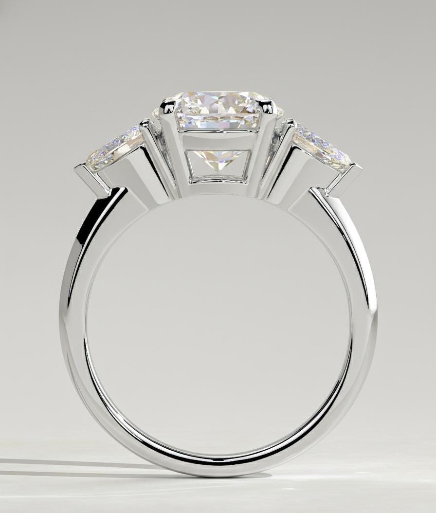 4.5 Ct Pear Lab Diamond Three Stone Engagement Ring