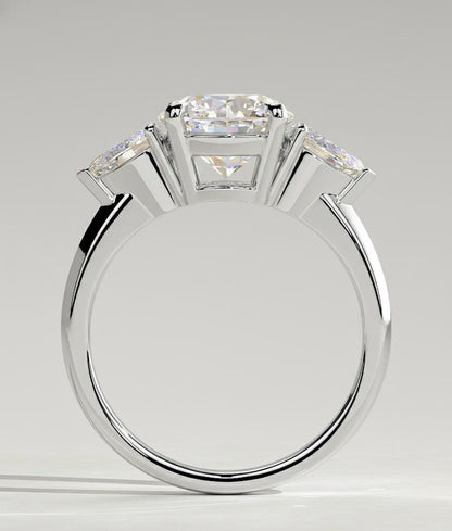 4.5 Ct Pear Lab Diamond Three Stone Engagement Ring