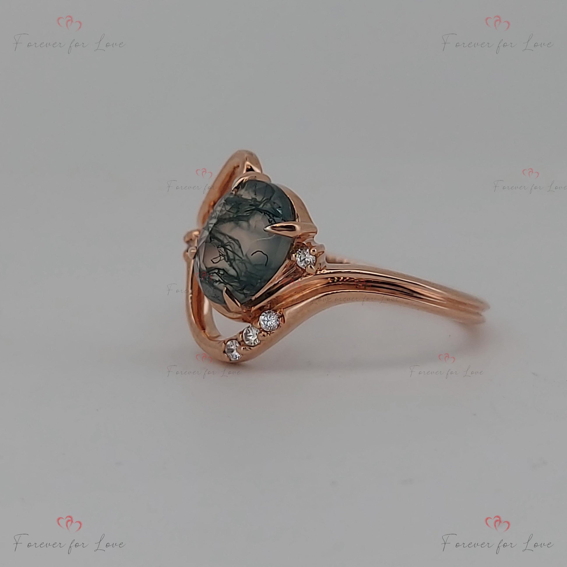 Oval Moss Agate Solitaire Engagement Ring