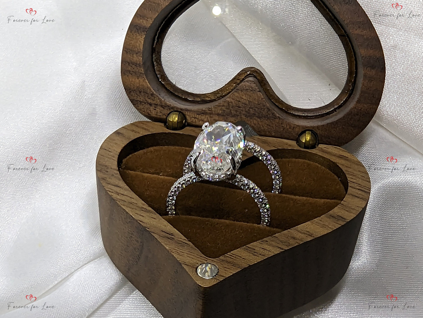 6 Ct Oval Diamond, Moissanite Hidden Halo Engagement Ring Oval cut Moissanite Brilliant Cut engagement ring in 935 Argentium Silver — custom handcrafted by Forever For Love