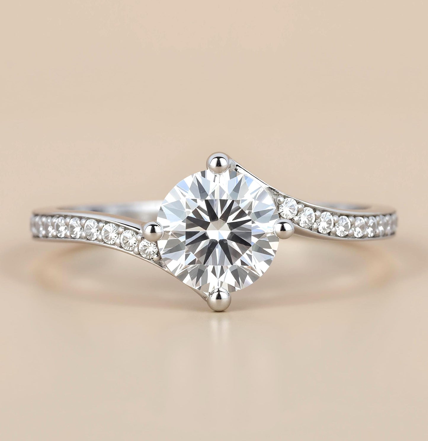 1.1 Ct Round Lab Diamond Solitaire Engagement Ring Round cut 1Ct Moissanite Brilliant Cut engagement ring in 935 Argentium Silver — custom handcrafted by Forever For Love