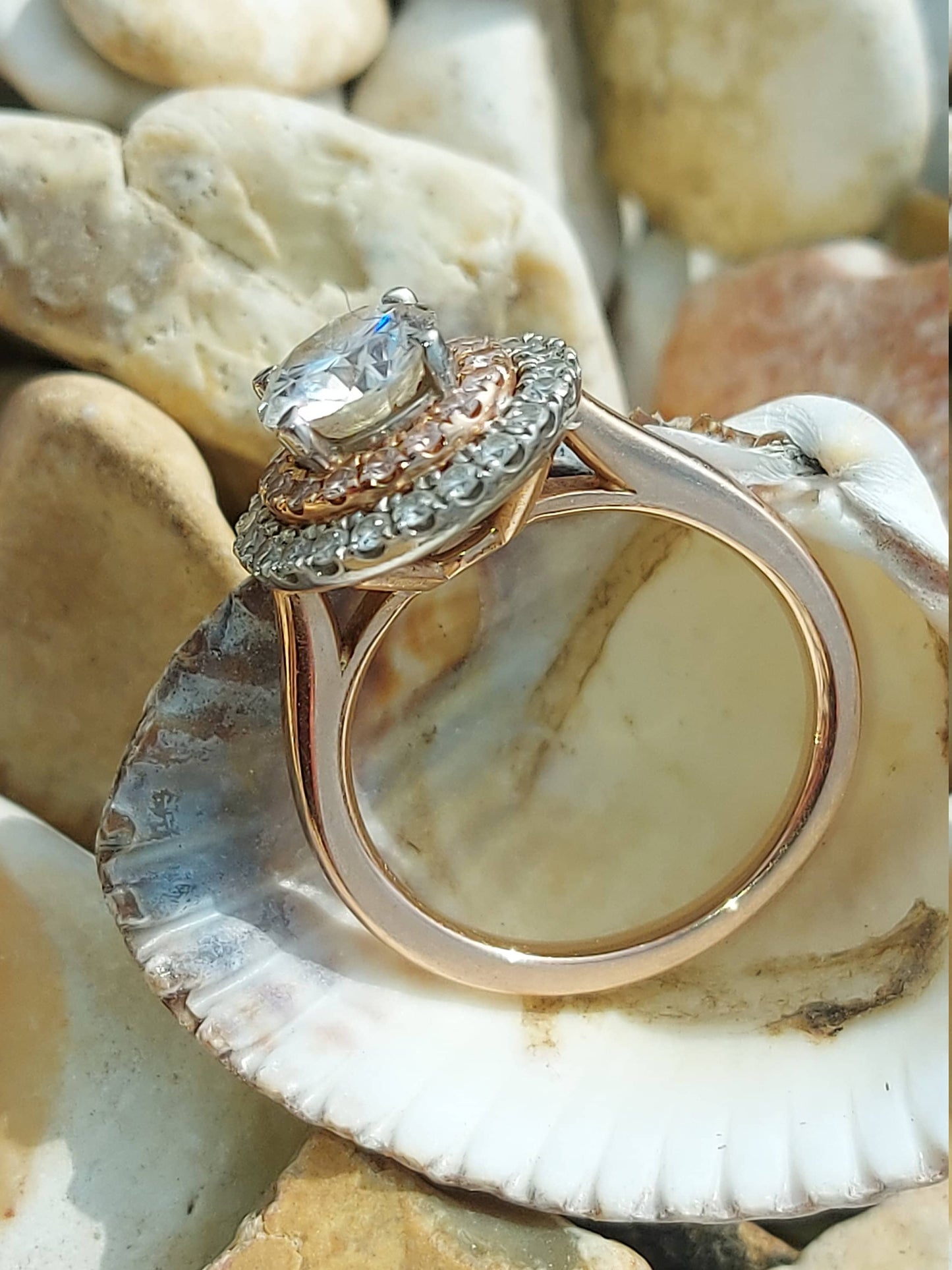 Round Natural Diamond, Moissanite Halo Engagement Ring Round cut 1Ct Moissanite Brilliant Cut engagement ring in 935 Argentium Silver — custom handcrafted by Forever For Love
