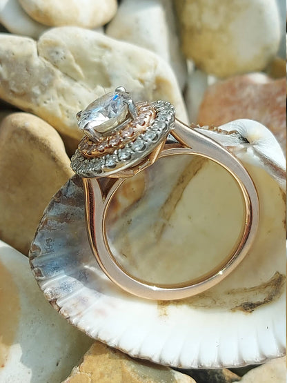 Round Natural Diamond, Moissanite Halo Engagement Ring