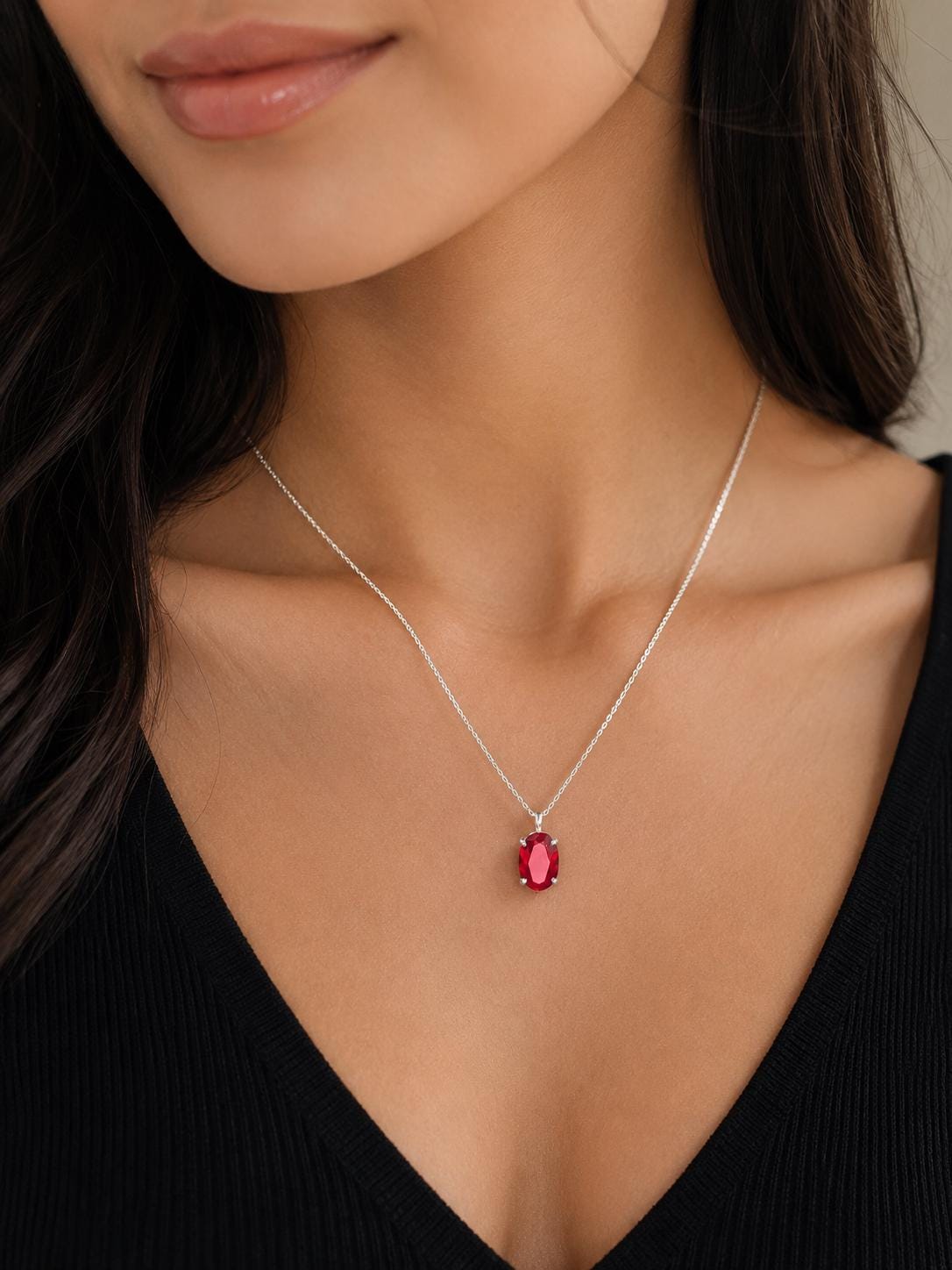 Ruby Pendant Necklace 14K Solid White Gold For Ladies Oval Shaped Ruby Necklace Pendant, Birthstone necklace, Perfect gift Moissanite engagement ring in Gold or Platinum — custom handcrafted by Forever For Love