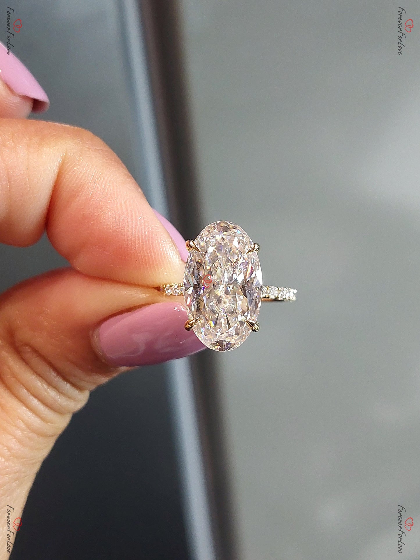 Oval Diamond, Moissanite Eternity Band Oval cut 1Ct Moissanite Brilliant Cut engagement ring in 935 Argentium Silver — custom handcrafted by Forever For Love
