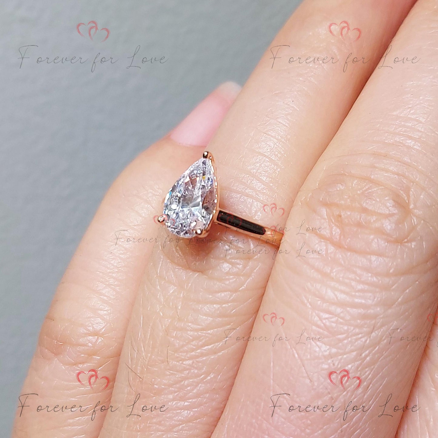 Pear Lab Diamond Solitaire Engagement Ring — Tear Drop Shape Pear cut 1Ct Moissanite Brilliant Cut engagement ring in 935 Argentium Silver — custom handcrafted by Forever For Love