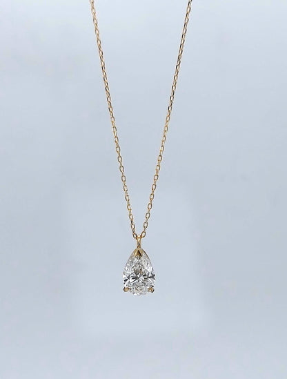 1,25 Karat tropfenförmige Labordiamantkette, Solitär-Diamantkette, Massivgoldschmuck, Laborgezüchteter Diamant, Geschenk für sie