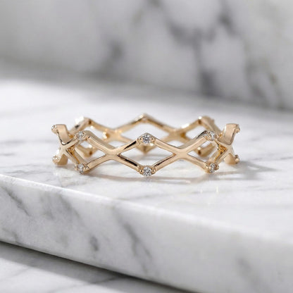 Genuine Lab Grown Diamond Ring X Criss Cross Ring Unique Minimalist Statement Ring Dainty Daily Wear Ring Solid 10k 14k 18k Gold Ring Gift