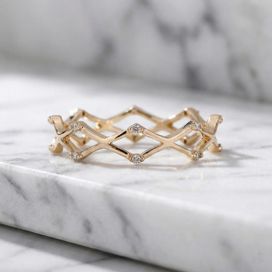 Genuine Lab Grown Diamond Ring X Criss Cross Ring Unique Minimalist Statement Ring Dainty Daily Wear Ring Solid 10k 14k 18k Gold Ring Gift