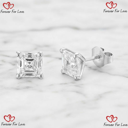 3 Carat Total Weight E color VVS2 Clarity Asscher Cut Lab Grown Diamond Stud Earrings , 14k White Gold Pushback Posts, Perfect Match Gift