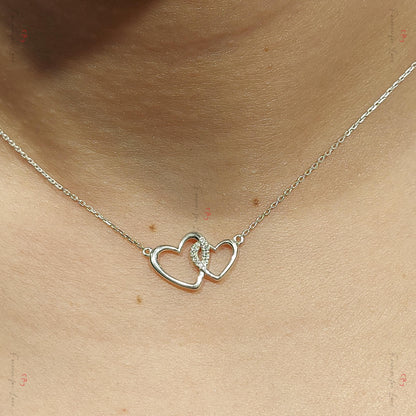 Collier Cœur Diamant, Or Blanc 14 carats, Pendentif Cœur Minimaliste Délicat, Véritable Collier Diamant Femme, Cadeau Saint-Valentin pour elle.