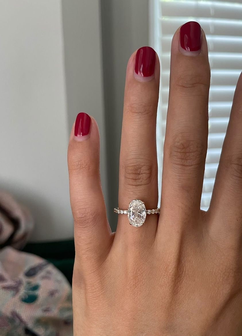 2.5 Ct Oval Moissanite Engagement Ring Oval cut 1Ct Moissanite Brilliant Cut engagement ring in 935 Argentium Silver — custom handcrafted by Forever For Love